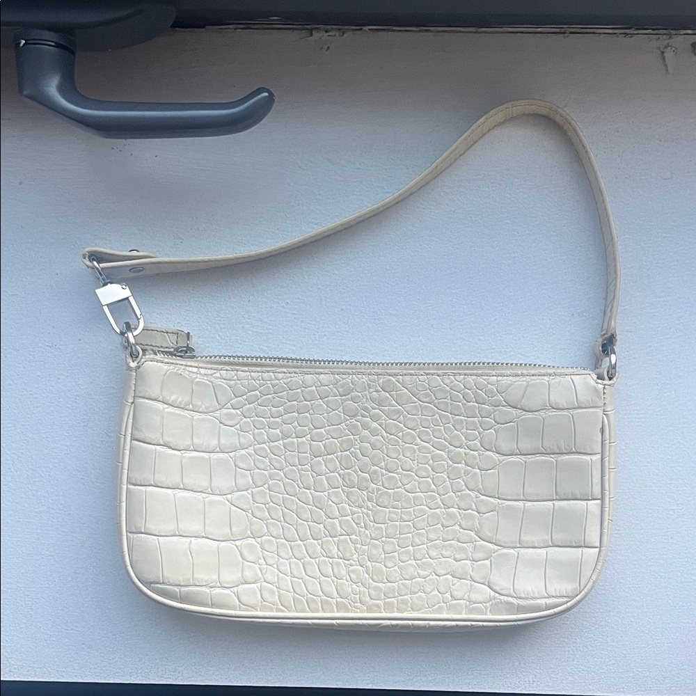 BY FAR Cream Crocodile-Embossed Shoulder Bag